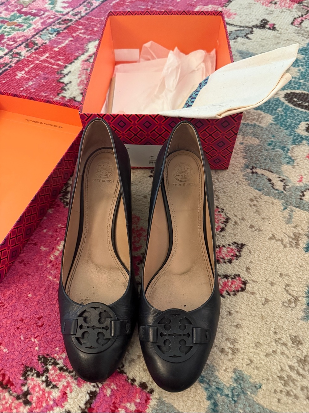 Tory Burch Black Leather Miller 65MM Wedge